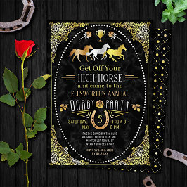 Invitación Horse Racing Derby Day Party Art Deco Black Gold