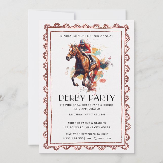 Invitación Horse Racing Party Invitation (Anverso)