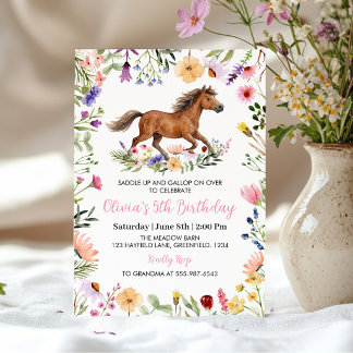 Invitación Horse Wildflower Rustic Girl Birthday Invitation