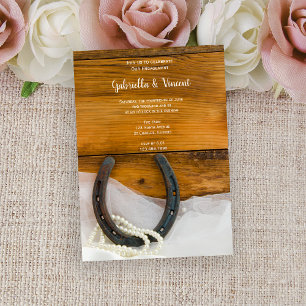 Invitación Horseshoe and Pearls Country Engagement Barn Party