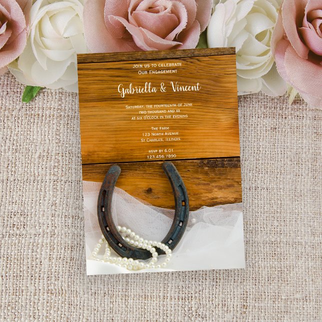 Invitación Horseshoe and Pearls Country Engagement Barn Party (Subido por el creador)