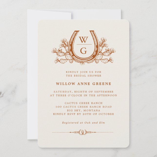 Invitación Horseshoe Cactus Western Boho Bridal Shower Foto (Anverso)