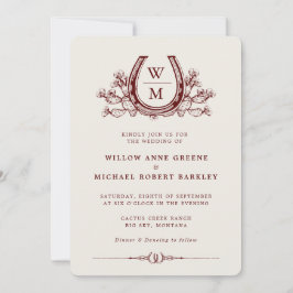 Invitación Horseshoe Cactus Western Country Boho Wedding 