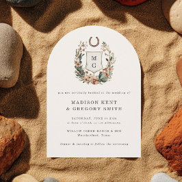 Invitación Horseshoe Cactus Western Country Crest Wedding 