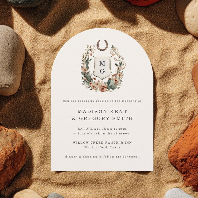 Invitación Horseshoe Cactus Western Country Crest Wedding  (Subido por el creador)