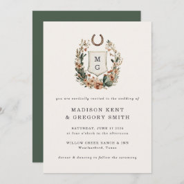 Invitación Horseshoe Cactus Western Country Crest Wedding 