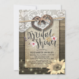 Invitación Horseshoe Lace Burlap Sunflower Wood Bridal Shower
