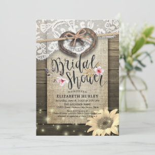 Invitación Horseshoe Lace Burlap Sunflower Wood Bridal Shower