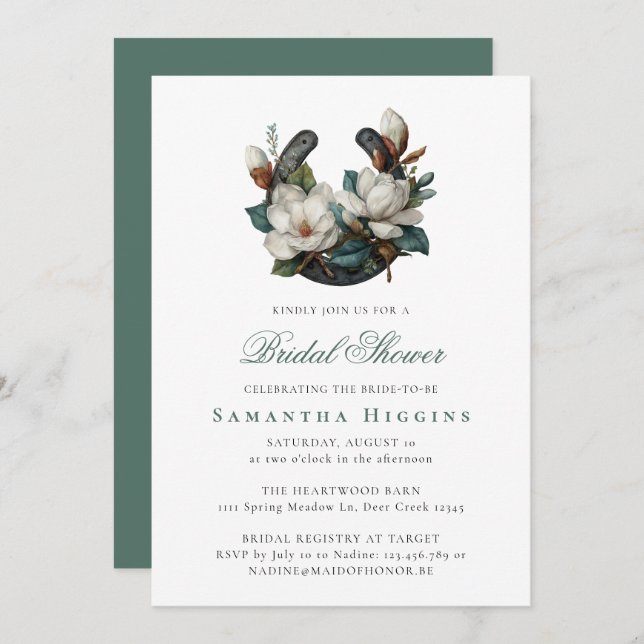 Invitación Horseshoe Magnolia Elegant Wedding Bridal Shower (Anverso / Reverso)