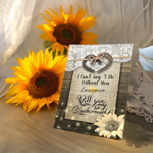 Invitación Horseshoe Sunflower Wood Serás Mi Novia