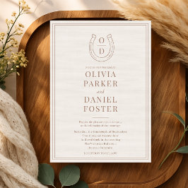 Invitación Horseshoe Western Country Brown Monogram Wedding