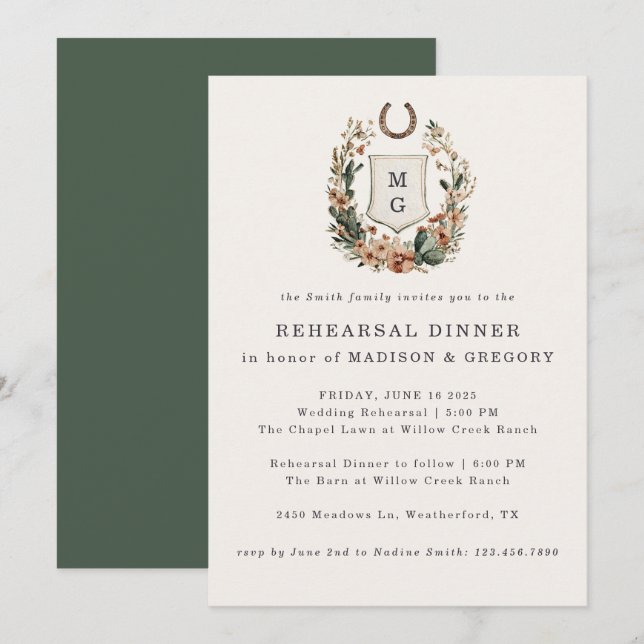 Invitación Horseshoe Western Country Wedding Rehearsal Dinner (Anverso / Reverso)