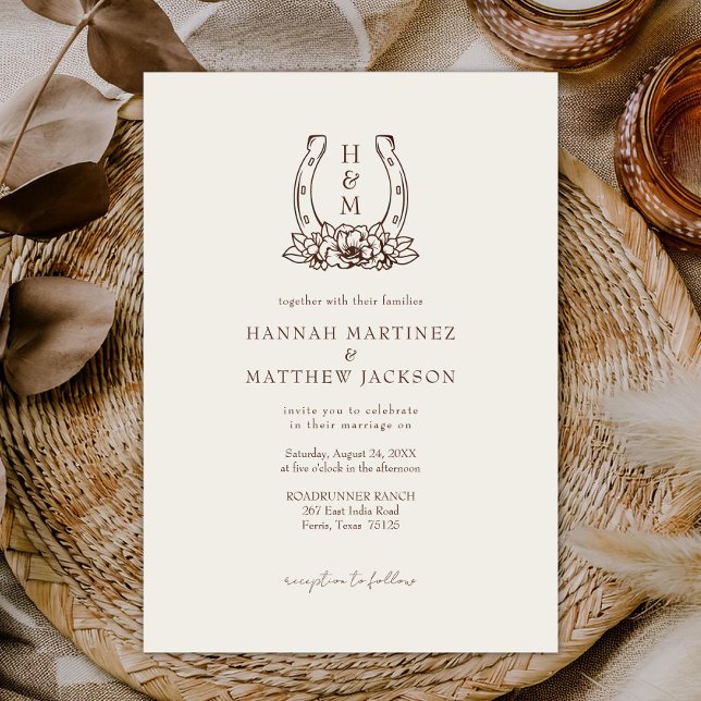 Invitación Horseshoe y floral País occidental Boho Boda (Subido por el creador)