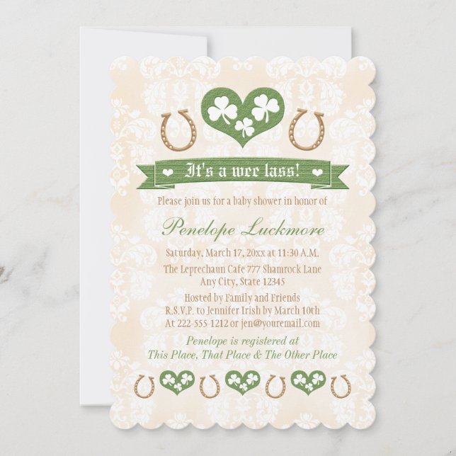 Invitación Horseshoe y Shamrock Baby Shower (Anverso)