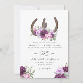 Invitación Horseshoes Floral Purple Boda