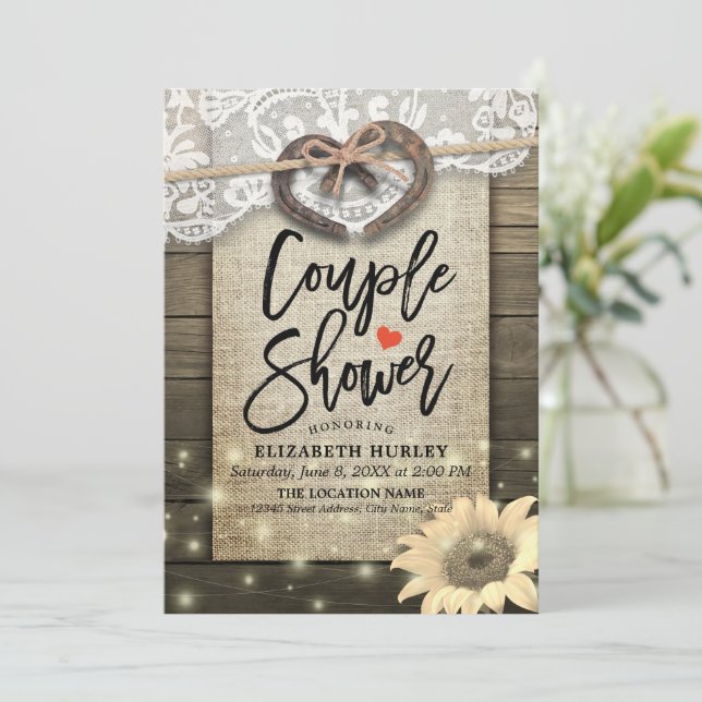 Invitación Horseshoes Sunflowers Couple Shower Wedding Ducha (Anverso de pie)