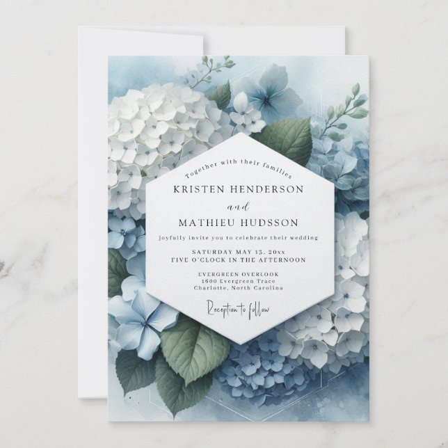 Invitación Hortensia Azul Boda Etérea (Anverso)