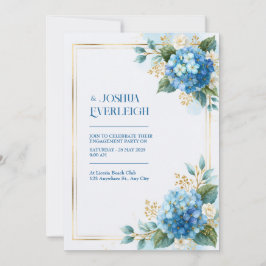 Invitación Hortensia Azul Cielo Boda Dorada