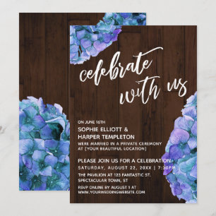 Invitación Hortensia Azul de Madera Rústica Celebre con Nosot