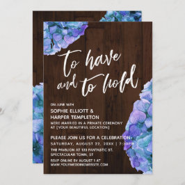 Invitación Hortensia Azul de Madera Rústica Para Tener y para