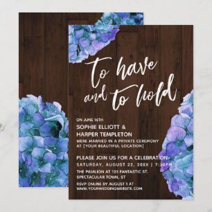 Invitación Hortensia Azul de Madera Rústica Para Tener y para