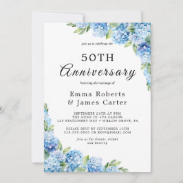 Invitación Hortensia Azul Elegante 50º Aniversario de Boda