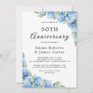 Invitación Hortensia Azul Elegante 50º Aniversario de Boda