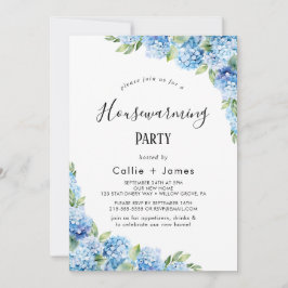 Invitación Hortensia Azul Elegante | Bienvenida a Casa Nueva 