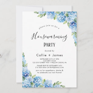 Invitación Hortensia Azul Elegante   Bienvenida a Casa Nueva 