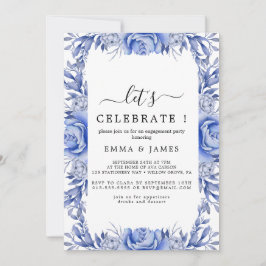 Invitación Hortensia Azul Elegante | Blanco "Celebremos" I