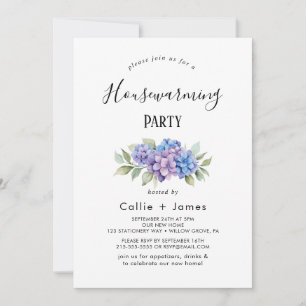 Invitación Hortensia Azul Elegante   Calefacción de Casa Blan