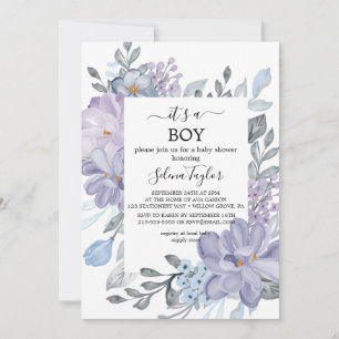 Invitación Hortensia Azul Elegante   Es una ducha de bebé par
