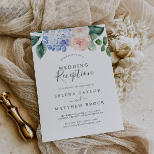 Invitación Hortensia Azul Elegante Recepción de Boda Blanca