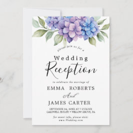 Invitación Hortensia Azul Elegante | Recepción de Boda Blanca