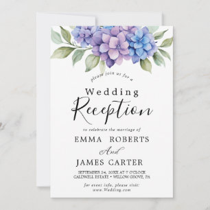Invitación Hortensia Azul Elegante   Recepción de Boda Blanca