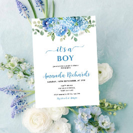 Invitación Hortensia Azul Es una ducha de bebé para niño