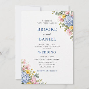 Invitación Hortensia Azul, Flor de Guisante Dulce, Boda de Pr