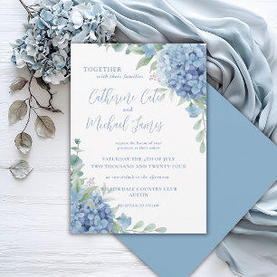 Invitación Hortensia Azul Floral Boda Elegante