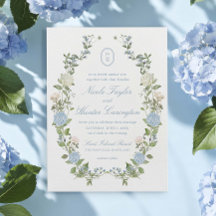 Hortensia Azul Floral Monograma Cresta Boda