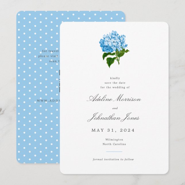 Invitación Hortensia Azul Grandmillennial Tradicional (Anverso / Reverso)