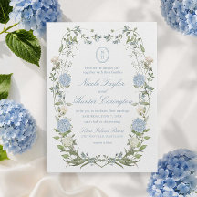 Hortensia Azul Monograma Floral Cresta Boda