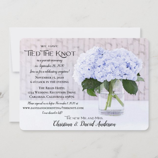 Invitación Hortensia Azul Nos Hemos Casado (Anverso)