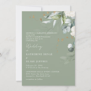 Invitación Hortensia Blanca Elegante Bodas Sage Ambos Padres