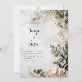 Invitación Hortensia Blanca Verde Salvia Boda Minimalista
