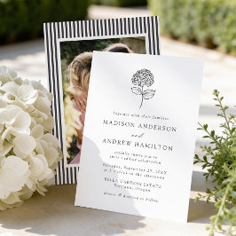 Invitación Hortensia Clásica de Carbón Foto Boda