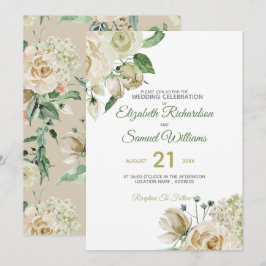 Invitación Hortensia de Acuarela Clásica Rosa Crema