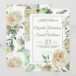 Invitación Hortensia de Acuarela Clásica Rosa Crema