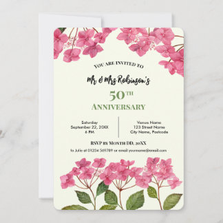 Invitación Hortensia de encaje rosa acuarela Aniversario 50