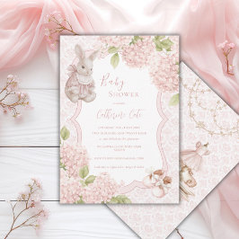 Invitación Hortensia Elegante Rosa Conejo Vintage Bebé