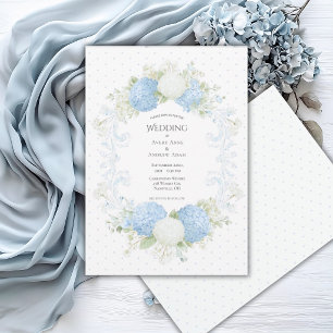 Invitación Hortensia Floral Azul Blanco Boda Elegante